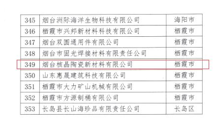 煙臺核晶陶瓷新材料有限公司榮獲煙臺市“專精特新”中小企業(yè)稱號